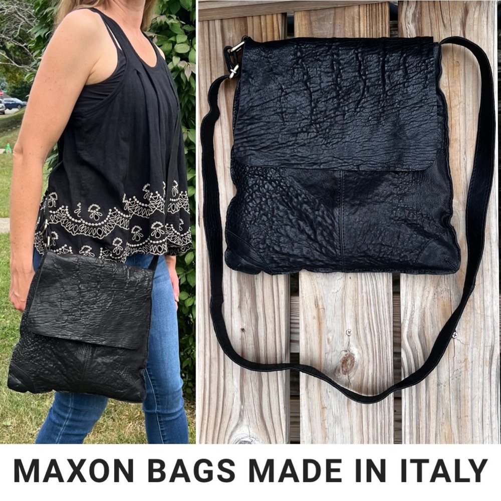 Maxon Genuine Italian Black Leather Crossbody! EUC!